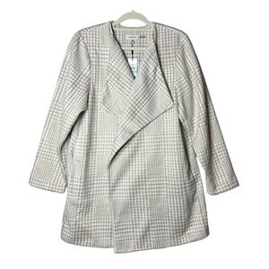 Calvin‎ Klein Coat Womens 0X Beige White Shawl Collar Open Front Houndstooth NEW